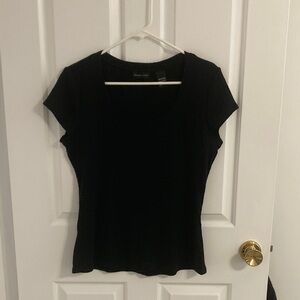 New York & Company Black Ribbed Short Sleeve Tee